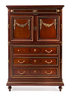 A Louis XVI Style Gilt Bronze Mounted Mahogany Bedroom Suite Height of tallest 60 3/4 inches.