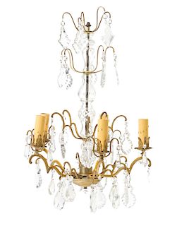 A French Gilt Metal Five-Light Chandelier Height 25 1/2 inches.