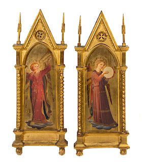 A Pair of Grand Tour Paintings in Giltwood Frames Height of first 27 inches.