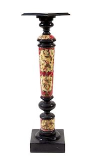 A Continental Ebonized Wood and Ceramic Inset Pedestal Height 44 1/2 inches.