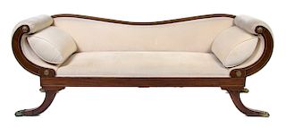 A Regency Style Gilt Metal Mounted Mahogany Sofa Height 33 1/2 x width 88 x depth 26 inches.