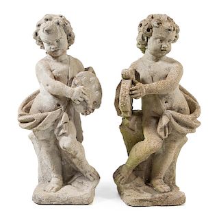 A Pair of Cast Stone Garden Figures Height 32 inches.