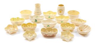* A Collection of Fifteen Belleek Salts Height of tallest 2 1/4 inches.