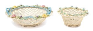 * Two Belleek Four Strand Baskets Diameter 9 inches.