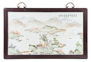 A Set of Four Chinese Porcelain Plaques Height 16 1/2 x width 29 inches.