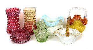 A Collection of Victorian Hobnail Glass Articles. Height of tallest 7 1/8 inches.