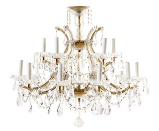 A Cased Glass Sixteen-Light Chandelier Diameter 27 inches.