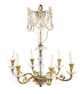 A Cased Glass Six-Light Chandelier Height 25 inches.