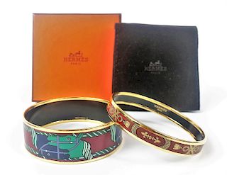Two Hermes Paris Enamel Painted Bangle Bracelets