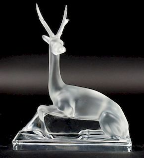 Lalique France "Cerf" Seated Stag Crystal Figure