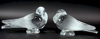 Pair of Lalique France Crystal Pigeons