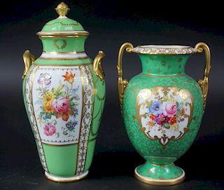 Two Royal Crown Derby Hand Painted Porcelain Urns