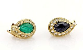 David Webb, Sapphire & Diamond 18k Gold Earrings
