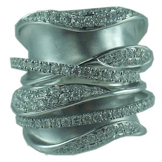 Contemporary 18K Wide Interlock Diamond Ring.