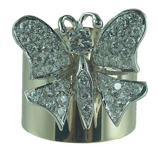 14 Karat Wide Diamond Butterfly Fashion Ring