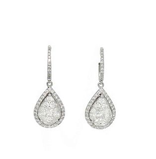 18k Gold 2.98TCW Diamond Teardrop Dangle Drop Earrings