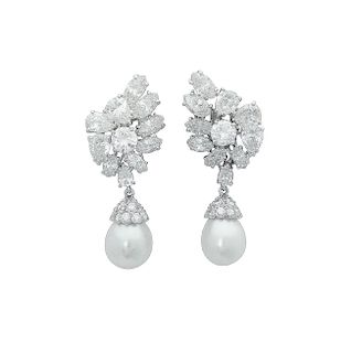 Estate Platinum Pearl 10Ct VVS Clarity Diamond Earrings