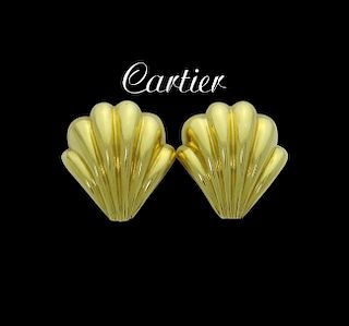 Estate Cartier 18k Yellow Gold Shell Clip on Earrings