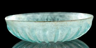 Roman Glass Pillar-Molded Bowl - Aqua Blue Color
