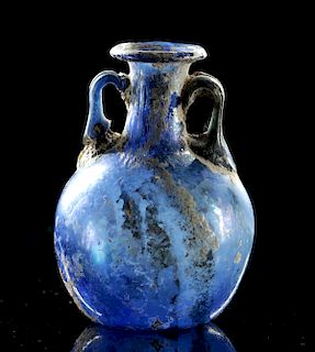 Beautiful Roman Glass Ampulla - Cobalt Blue
