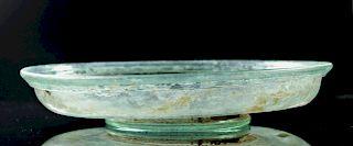 Roman Glass Plate w/ Pedestal Foot - Translucent Green