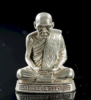 20th C. Tibetan Silvered Brass Amulet of Dalai Lama