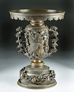 Early 20th C. Japanese Bronze Vase - Nature Motifs