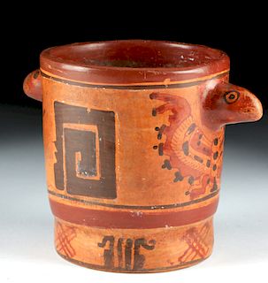 Mayan Polychrome Cylinder Vessel - Turkey Heads