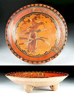 Mayan Polychrome Tripod Plate - Dancing Priest