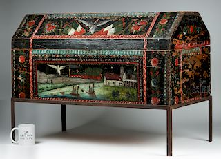 19th C. Spanish Colonial Chest Painted Birds & Flowers