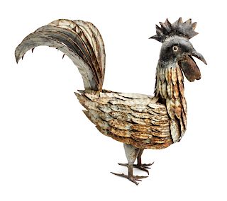 Metal Folk Art Figure of a Rooster Height 17 1/2 inches