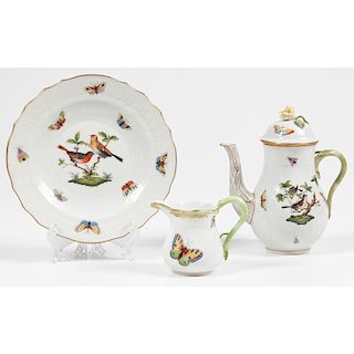 Herend Porcelain Coffee Pot, Creamer and Plate