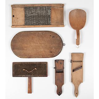 Six Wooden Household and Kitchen Utensils
