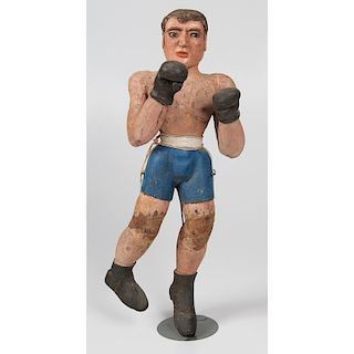 Carved and Painted Wooden Folk Art Boxer Figure