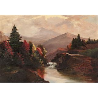 20th-Century Mountain Landscape, Signed Raeburn, Oil on Canvas