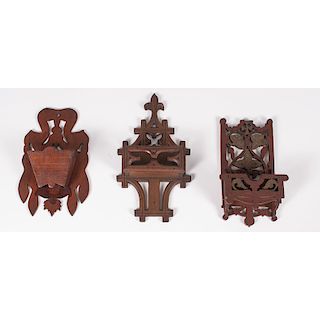 Three Wooden Wall-Hanging Match Holders