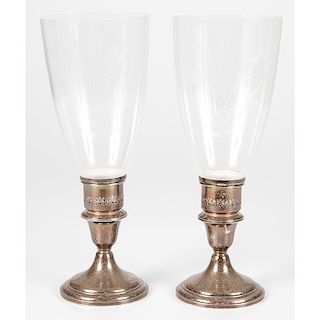 Alvin Sterling Candlesticks with Hurricane Shades