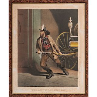 Currier and Ives Hand-Colored Lithograph, The American Fireman, After L. Maurer