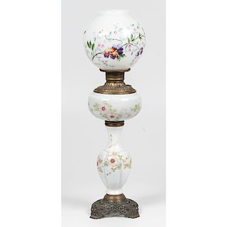 Glass Lamp with Painted Floral Decorations