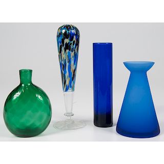 Four Colored Glass Vases