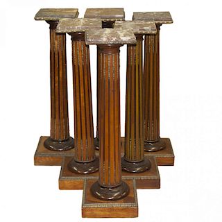 Six 20th C. Wooden Bronze & Marble Top Pedestals
