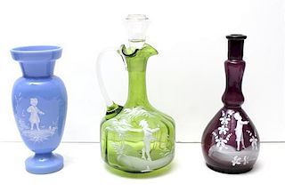 A Collection of Mary Gregory Decorated Glass Articles.