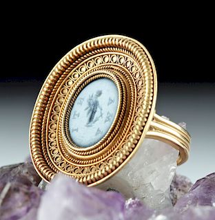 Roman Paste Glass Intaglio w/ 18K Gold Ring, 10.5 g