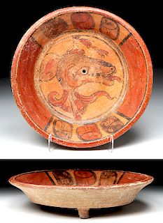 Mayan Polychrome Tripod Plate w/ Deer Head