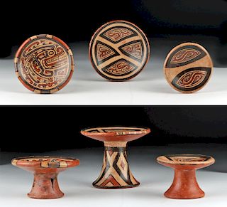 Trio of Miniature Cocle Pottery Footed Plates, ex-Sonin