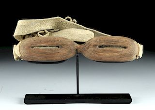 Mid-20th C. Inuit Wooden Snow Goggles w/ Leather Strap