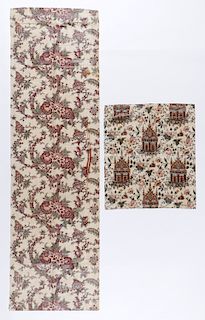 Two 19th c European Glazed Chintz Textile Panels