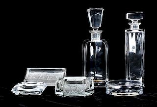 Two Faceted Glass Decanters, Height of taller decanter 12 1/2 inches.