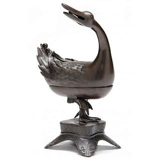 Chinese Bronze Duck Form Incense Burner