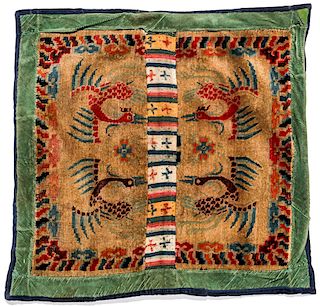 Antique Tibetan Rug, Four Phoenixes: 2'5'' x 2'5''